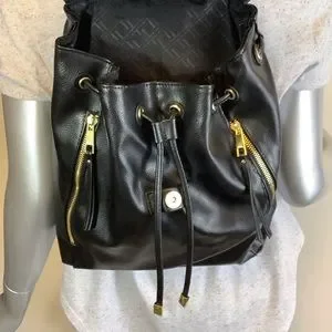 Bags | Faux Leather Black Drawstring Backpack Bucket  display picture 3